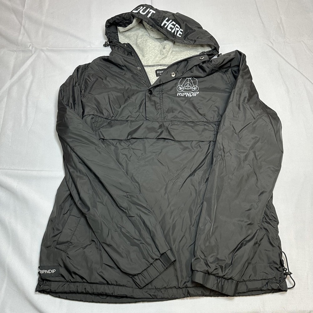 RIPNDIP Jacket Mens Large Black 3M Reflective Hooded Anorak Logo We Out Here